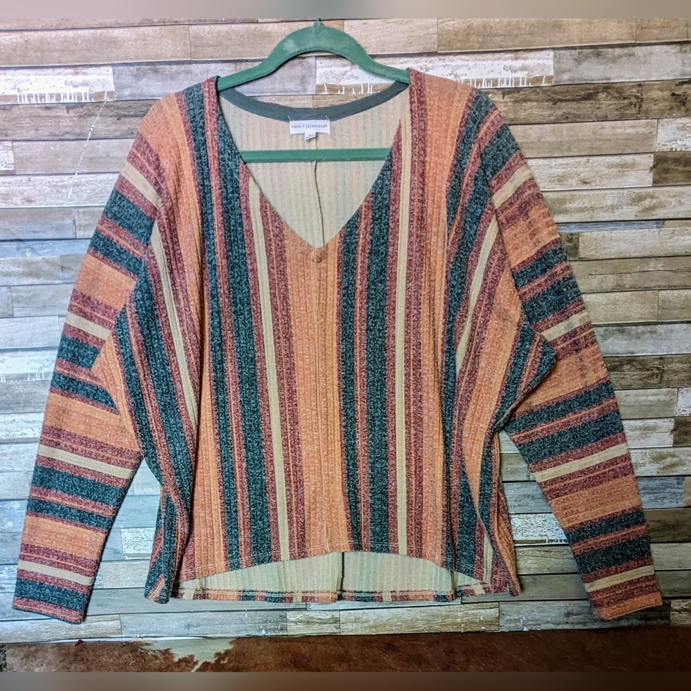 Coco + Jaimeson Fuzzy Soft Stripe Hi/Lo Drop Shoulder Tunic